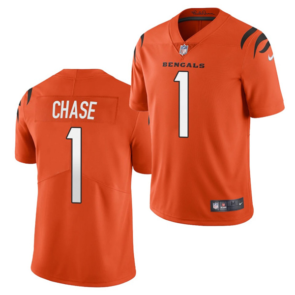 Men's Cincinnati Bengals #1 Ja'Marr Chase 2021 NFL Draft Orange Vapor Untouchable Limited Stitched Jersey